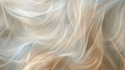 Softly blurred lines of warm beige and muted gray swirl together in an ethereal abstract design bringing to mind a modern office space with a calming energy. .