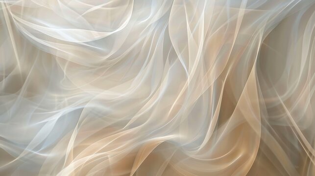 Softly blurred lines of warm beige and muted gray swirl together in an ethereal abstract design bringing to mind a modern office space with a calming energy. .