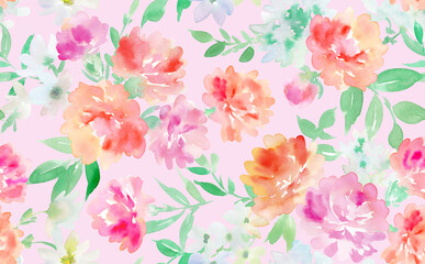 Seamless pattern illustration of carnations painted in watercolor