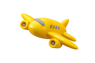Vector 3d yellow airplane icon. Simple cartoon passenger plane render, flying jet in the sky, isolated on white background. International delivery design element - 792348352