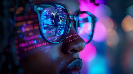 Profile Shot of Person in Glasses Reflecting Stock Market Charts