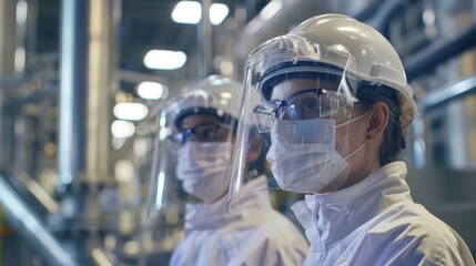 A closeup of two individuals wearing protective gear and standing in front of a large mechanical device. They are carefully monitoring the process of extracting oil from the plant .