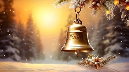 christmas bells on the tree - obrazy, fototapety, plakaty