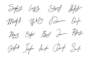 Collection of vector signatures of fictitious autograph. Signature for the convention. Signature document.