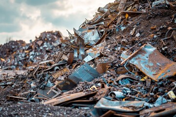 Fototapeta premium Metal scrap recycling facility Ecological factory for recycling scrap metal waste in the environment