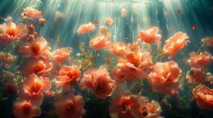 Fototapeta na wymiar Jellyfish Ballet: Oil Painting of Dreamy Underwater Scene with Translucent Flora