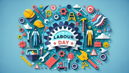 Colorful Labour Day Celebration with Workers and Tools