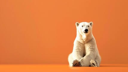 Image reflecting the problem of global warming. A warming polar bear sitting on the ground. - obrazy, fototapety, plakaty