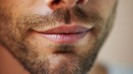 A mans face turns from irritation to amut his lips curling into a small smile. .