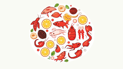 Seafood in circle - concept line illustration for c
