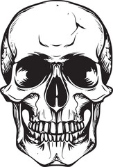 Human skull illustration. Monochrome hand-drawn skull on black and white backgrounds. Vector