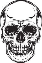 Human skull illustration. Monochrome hand-drawn skull on black and white backgrounds. Vector