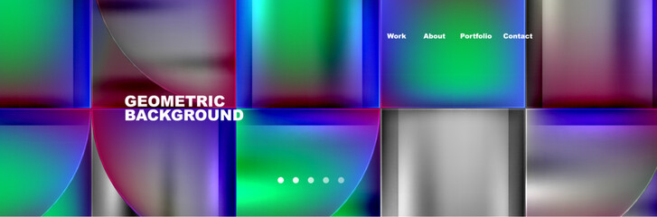 Fototapeta premium A symmetrical geometric background featuring tints and shades of violet, electric blue, magenta and gas with a blurred image of a persons face in the center