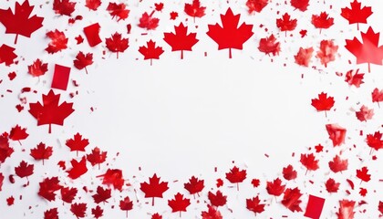 'Canadian lay Flat Happy flags view space. copy confetti Canada banner top design. background. Day white flag background holiday national maple red symbol leaf celebration j'