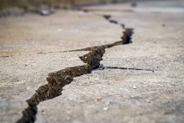 Photo with selective focus of a concrete crack earthquake concept - Powered by Adobe