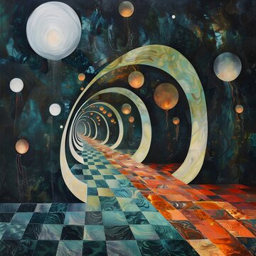 Mesmerizing Dimensional Tunnel of Vibrant Geometric Patterns and Swirling Optical Illusions