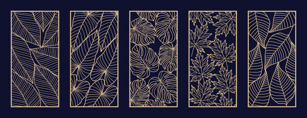 Obraz premium Botanical pattern Laser cut with line design pattern. Design for wood carving, wall panel decor, metal cutting, wall arts, cover background, wallpaper and banner.