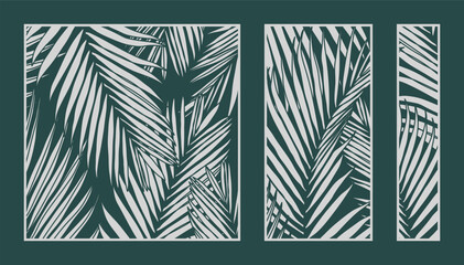 Palm leaves pattern vector collection. Laser cut with line design pattern. Design for wood carving, wall panel decor, metal cutting, wall arts, cover background, wallpaper and banner. - obrazy, fototapety, plakaty
