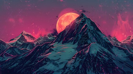 Retro purple pink snow mountain illustration poster background