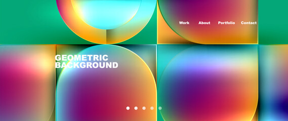 A vibrant geometric design featuring electric blue circles and magenta squares on a liquidinspired background. Closeup view showcasing colorfulness and intricate patterns