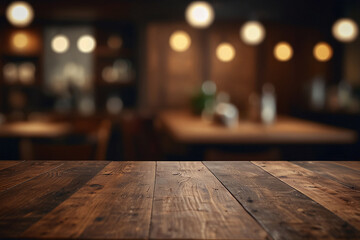 grunge wooden tabletop with a blurred dinner scene in the background