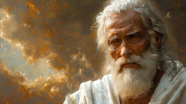 full body potrait of enoch the man who walked with god in the bible and the grandfather of noah with a mediteranean skin tone stock photo