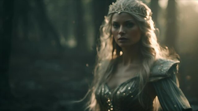Beautiful queen. Fantasy medieval background. The concept of medieval history, life and culture. Ai-generated.