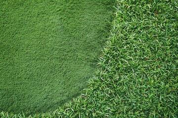 Top view of authentic green grass pattern background on a golf course turf for environmental backdrop