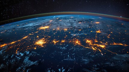 Obraz premium Like constellations in the night sky, digital networks form patterns of connectivity that span the globe, illuminating the Earth with the light of technology. illustration