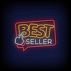 best seller neon Sign on brick wall background 