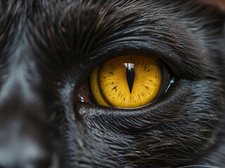 Mesmerizing irises of a black cat, captured in stunning detail