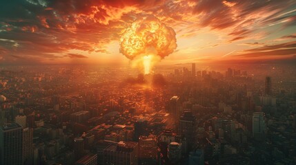 Nuclear explosion in a big city. Concept of nuclear war. Third World War. Nuclear attack. - obrazy, fototapety, plakaty