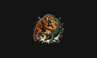 tiger fight with crocodile vector artwork design