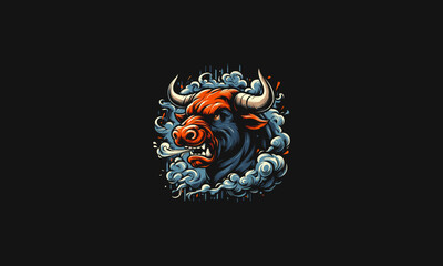 head bull angry with smoke vector artwork design