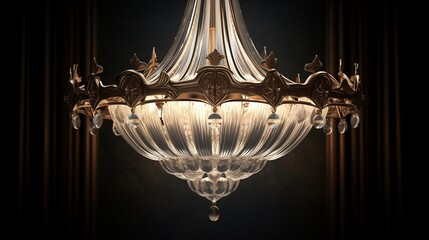 Luxurious Art Deco chandelier dripping with crystal accents, in a pristine 3D rendering.