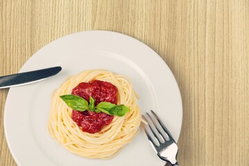 spaghetti tasty dish with tomato sauce
