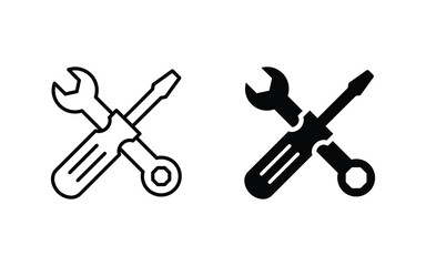 Tools icon set. Repair icon, Wrench, screwdriver and gear icon vector	
