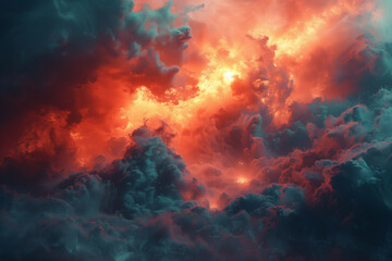 Obraz na płótnie Canvas Large red and blue surreal fiery cloud formation sci-fi futuristic illustration wallpaper background
