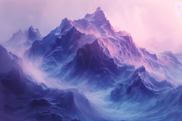 Majestic purple mountain range in cloudy sky sci-fi futuristic illustration wallpaper background - obrazy, fototapety, plakaty