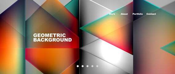 A liquid glass filled with a drink in a magenta triangle design background. The material property of the triangles creates tints and shades, resembling circles and rectangles in a colorful font