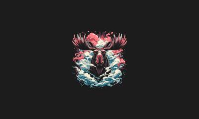 Obraz premium head moose with smoke cloud vector artwork design