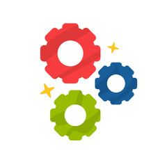 Three interconnected gears symbolizing teamwork and collaboration. Great for business presentations, engineering concepts, corporate teamwork visuals, and industrial design projects.