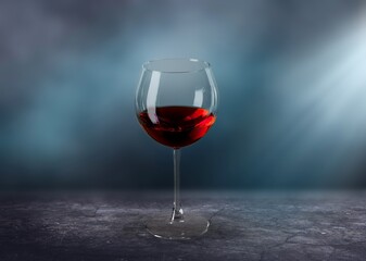 Red wine in glass on stone desk
