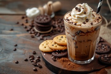 Iced coffee drink with cookies cream and chocolate