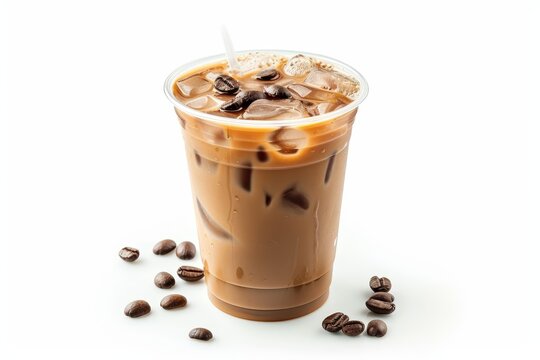 Iced coffee or coffee latte in to go cup isolated on white background with clipping path