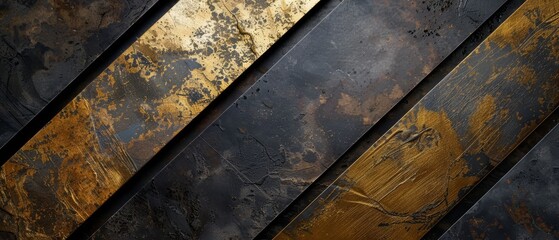 Black and gold layered metal sheets, minimalist texture