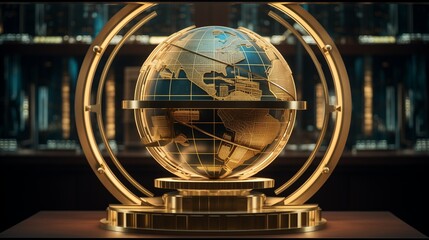 Marvel at the fusion of technology and artistry with a digital interpretation of an Art Deco globe sculpture, its 3D intricacies a testament to human ingenuity.