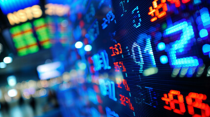 A collection of colorful stock exchange ticker symbols displayed on a computer screen - obrazy, fototapety, plakaty