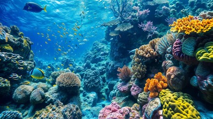Colorful tropical coral reef and fish in the Sea