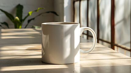 A mockup of white mug white with modern background, white cup of coffee, photography product, white background, logo mock up, mug, 4K photo, Generative by AI